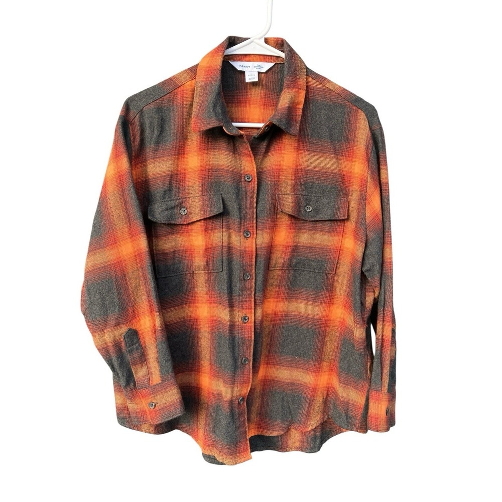 Old Navy Womens Boyfriend‎ Shirt Taylor Swift Evermore Flannel Size MP Orange